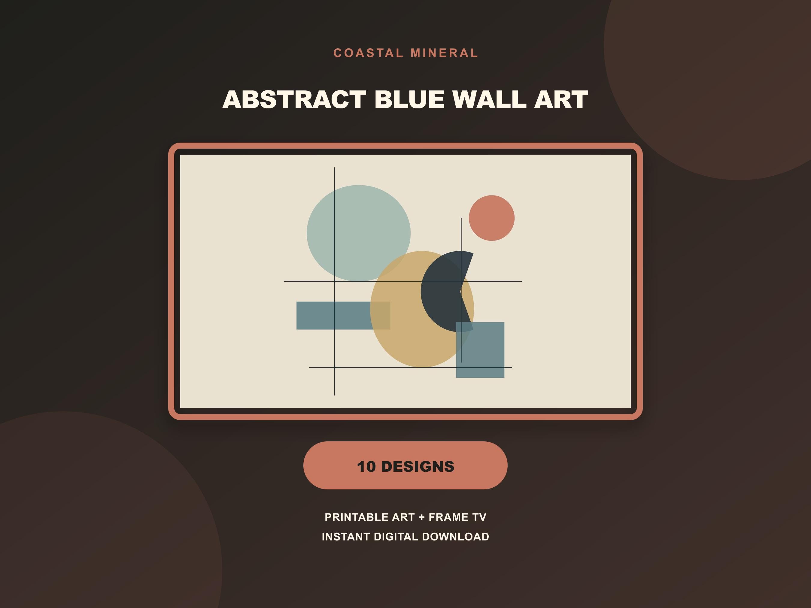 Coastal Mineral Wall Art Set of 10 Printable Prints, Abstract Blue Gallery Wall