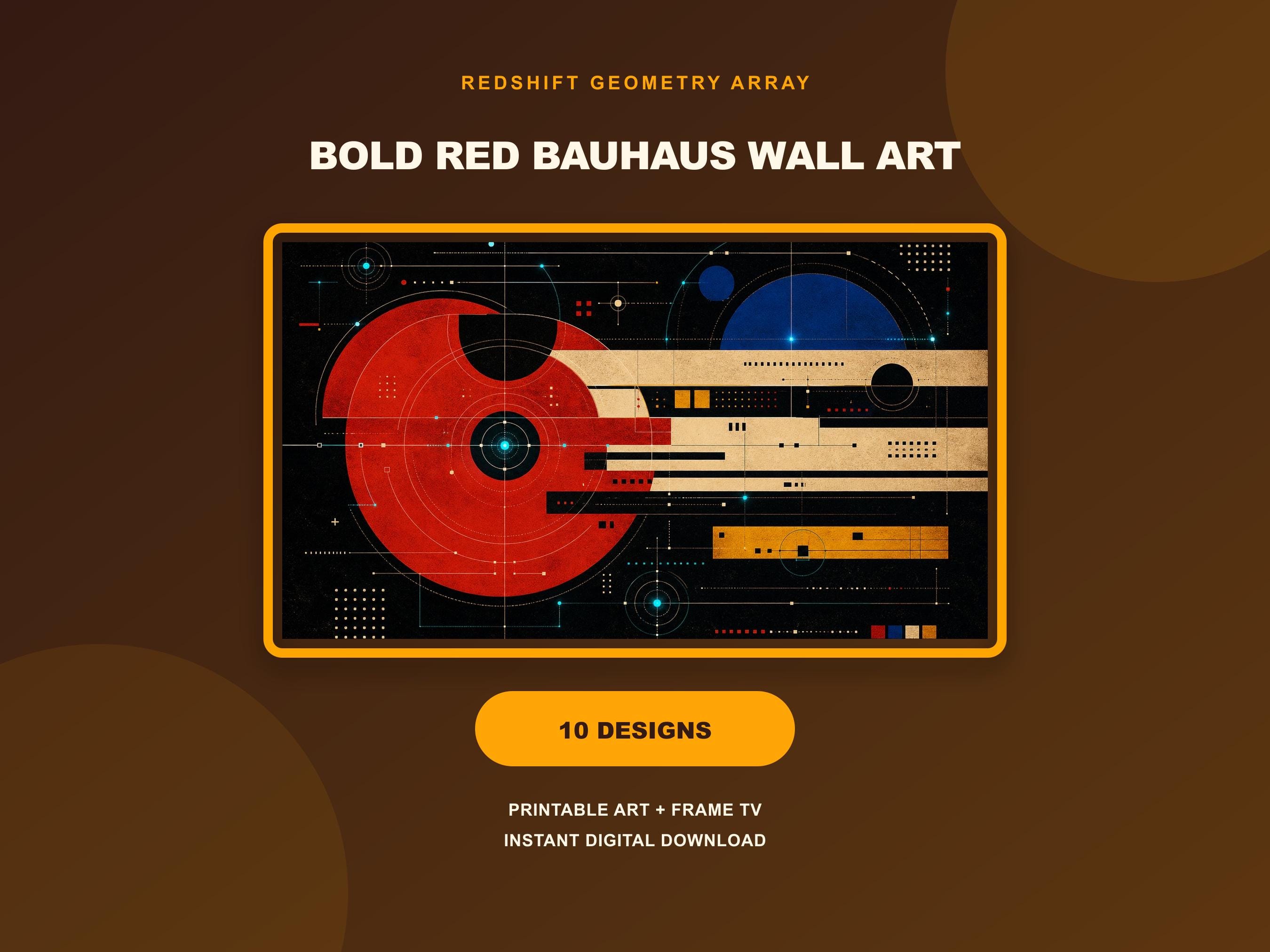 Redshift Geometry Array Bauhaus Wall Art Set, Bold Red Geometric Prints (10 Designs)