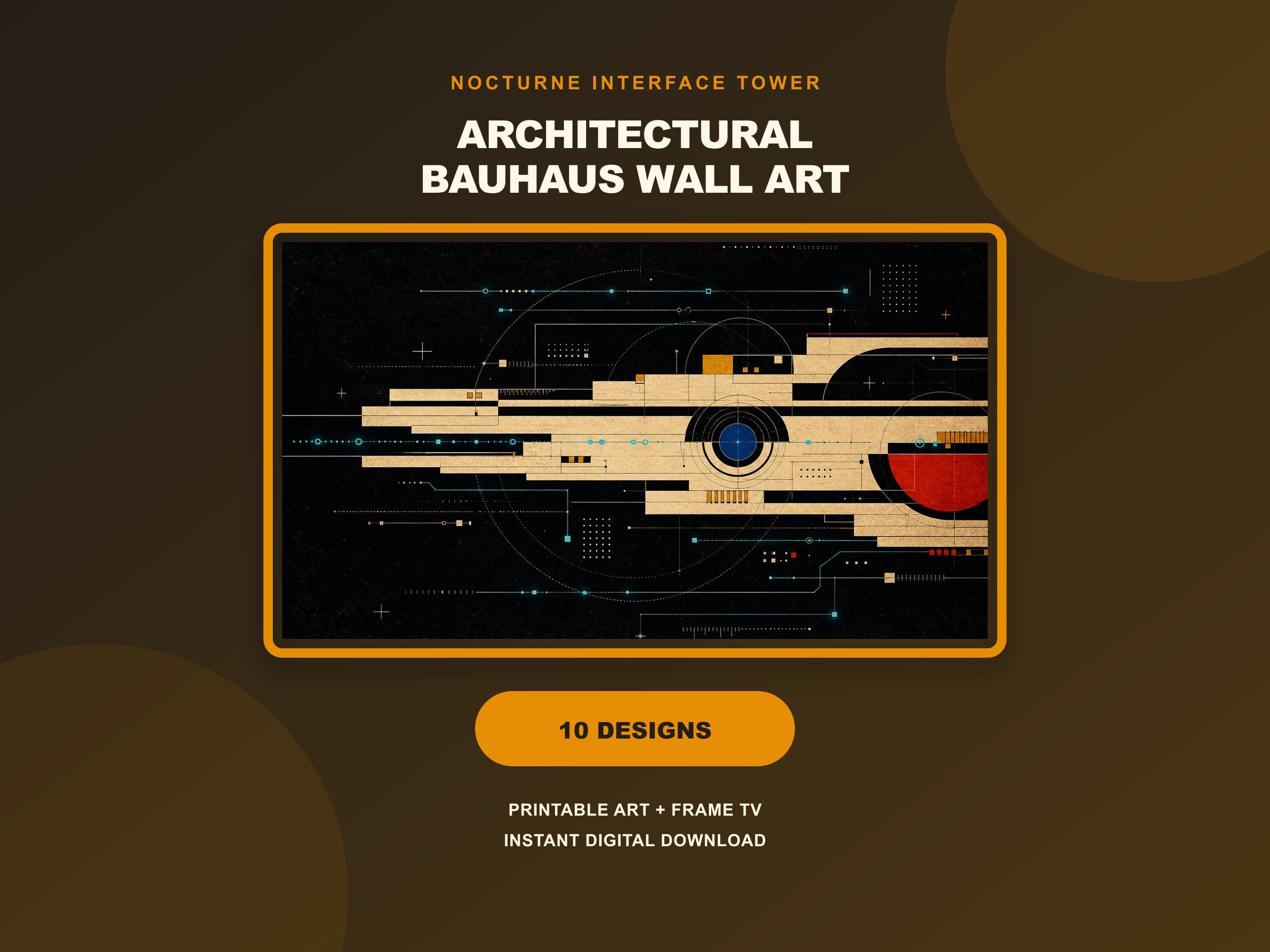 Nocturne Interface Tower Bauhaus Wall Art Set of 10, Architectural Geometric Gallery Wall Prints