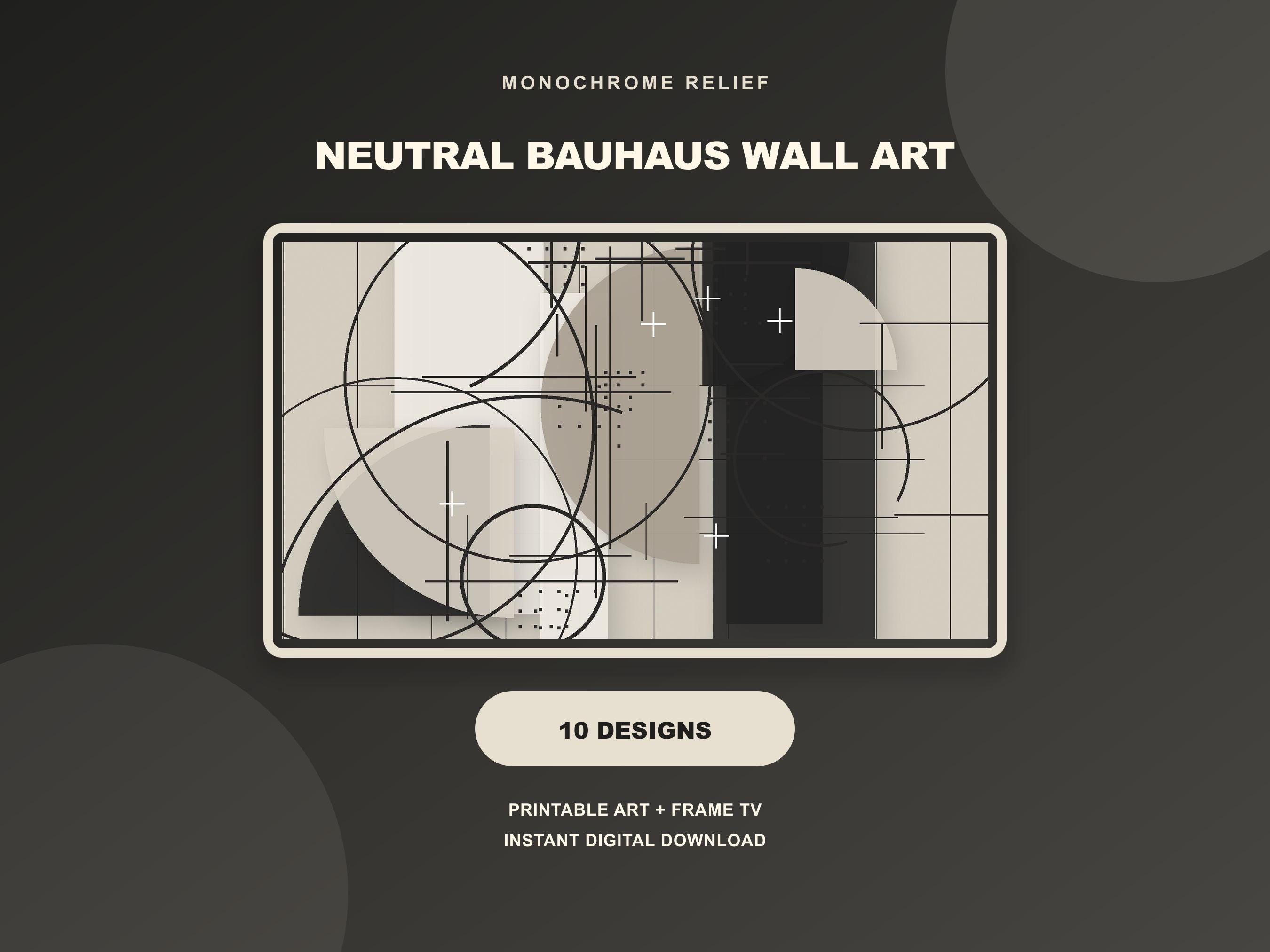 Monochrome Bauhaus Gallery Wall Art Set, Neutral Geometric Prints (Instant Download)