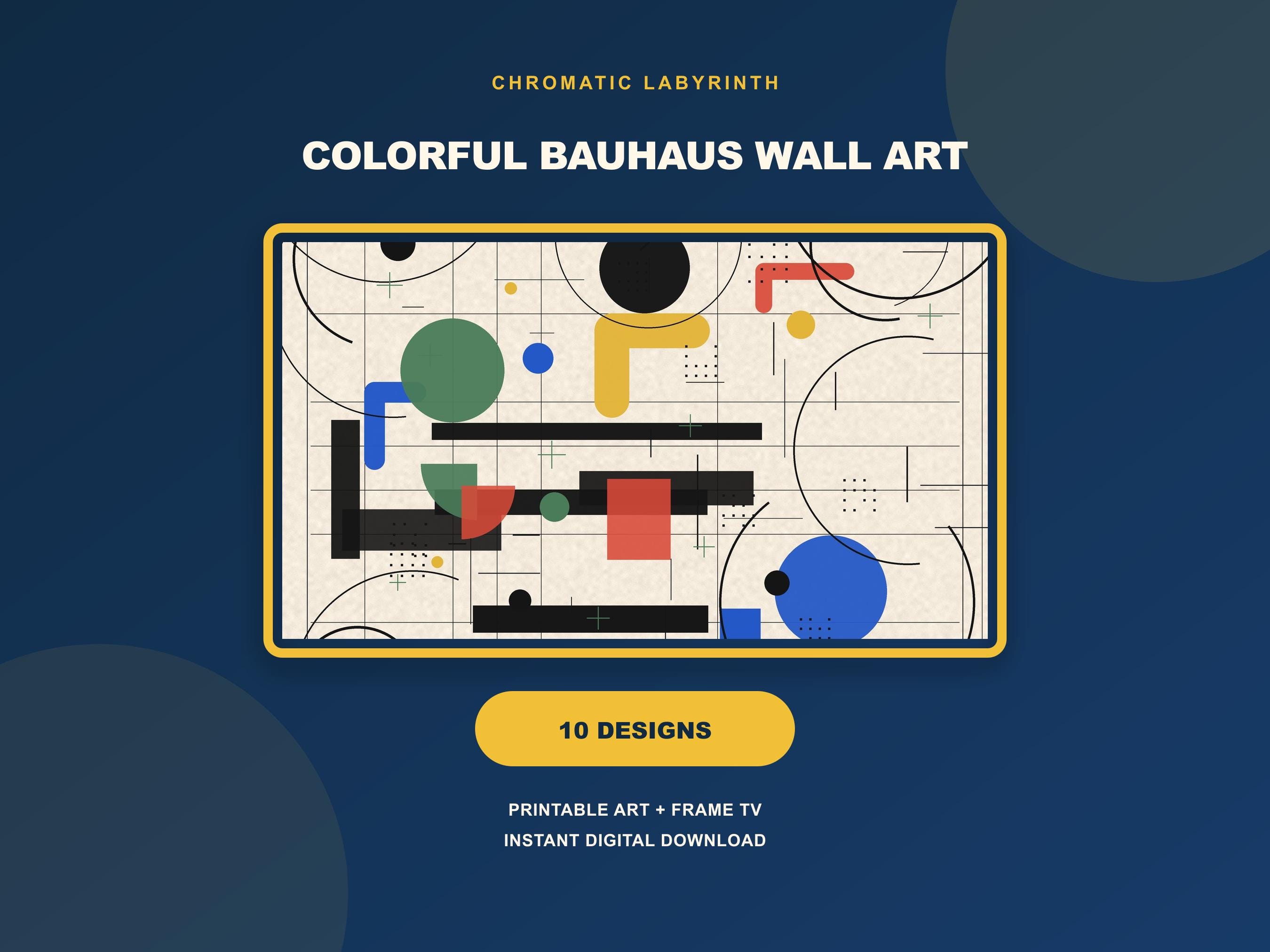 Chromatic Labyrinth Bauhaus Wall Art Set of 10, Colorful Geometric Gallery Wall Download