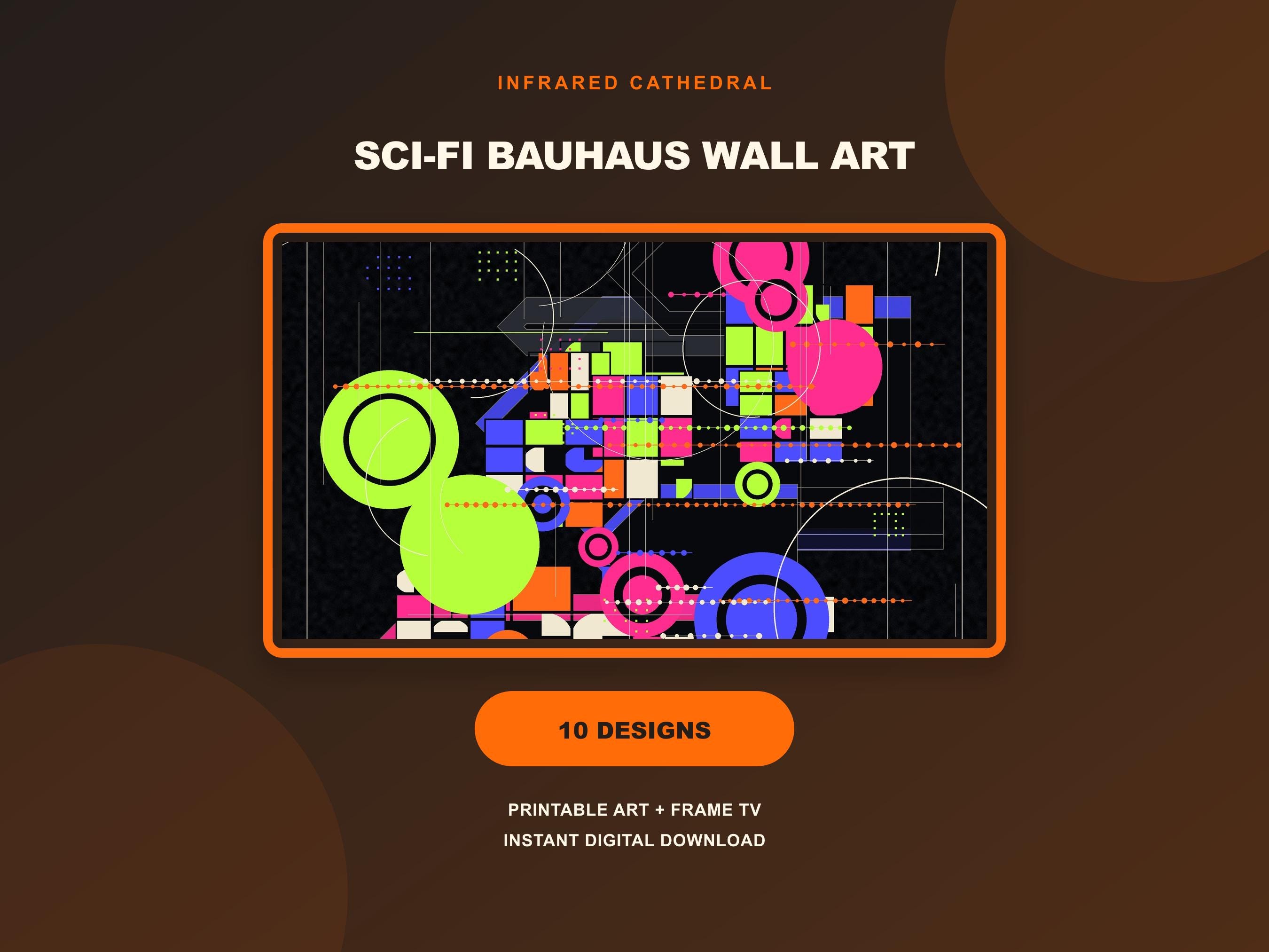 Infrared Cathedral Bauhaus Wall Art Set of 10, Dramatic Sci-Fi Geometric Gallery Wall
