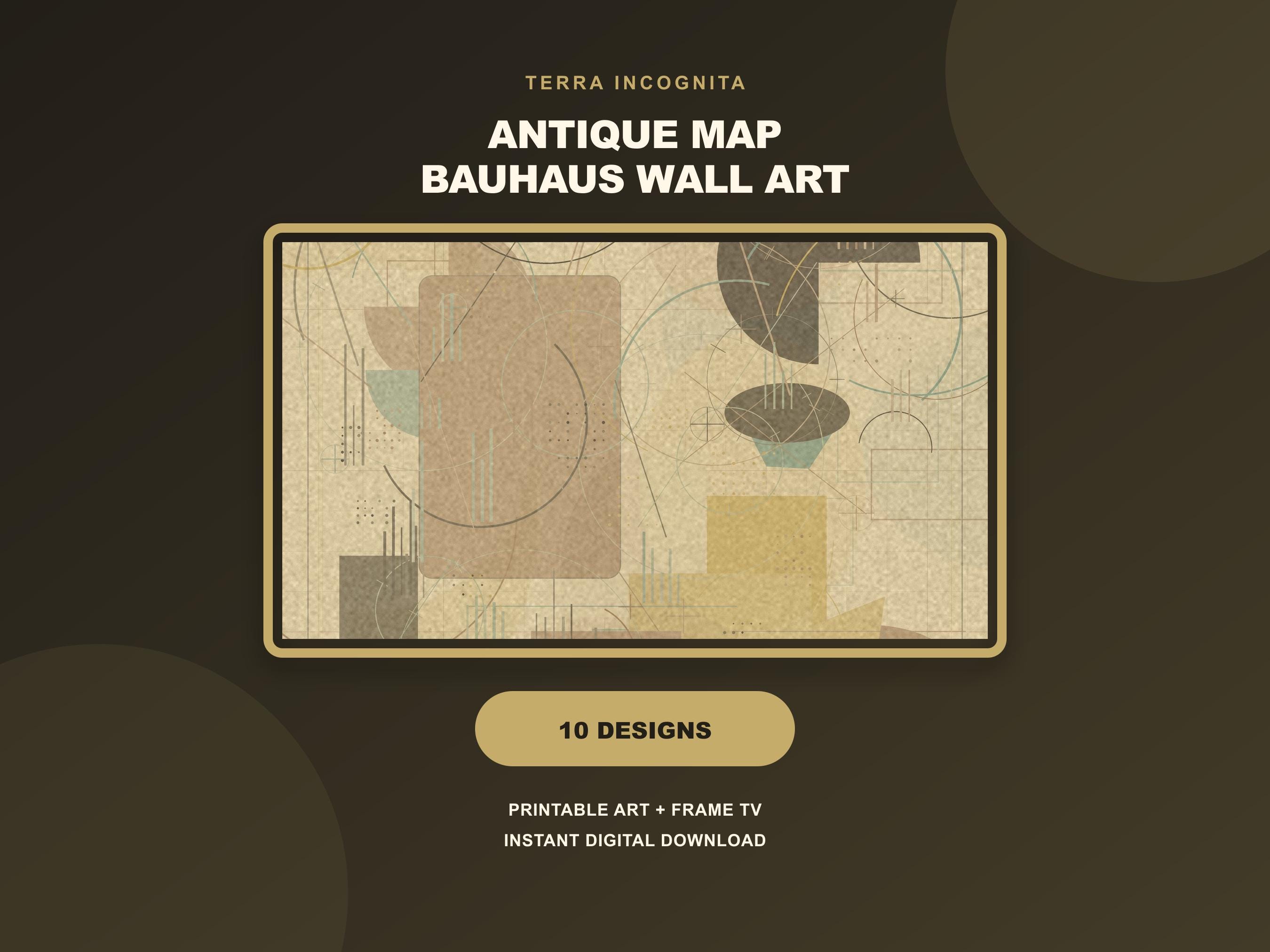 Terra Incognita Bauhaus Wall Art Set of 10, Antique Map Geometric Gallery Wall Download