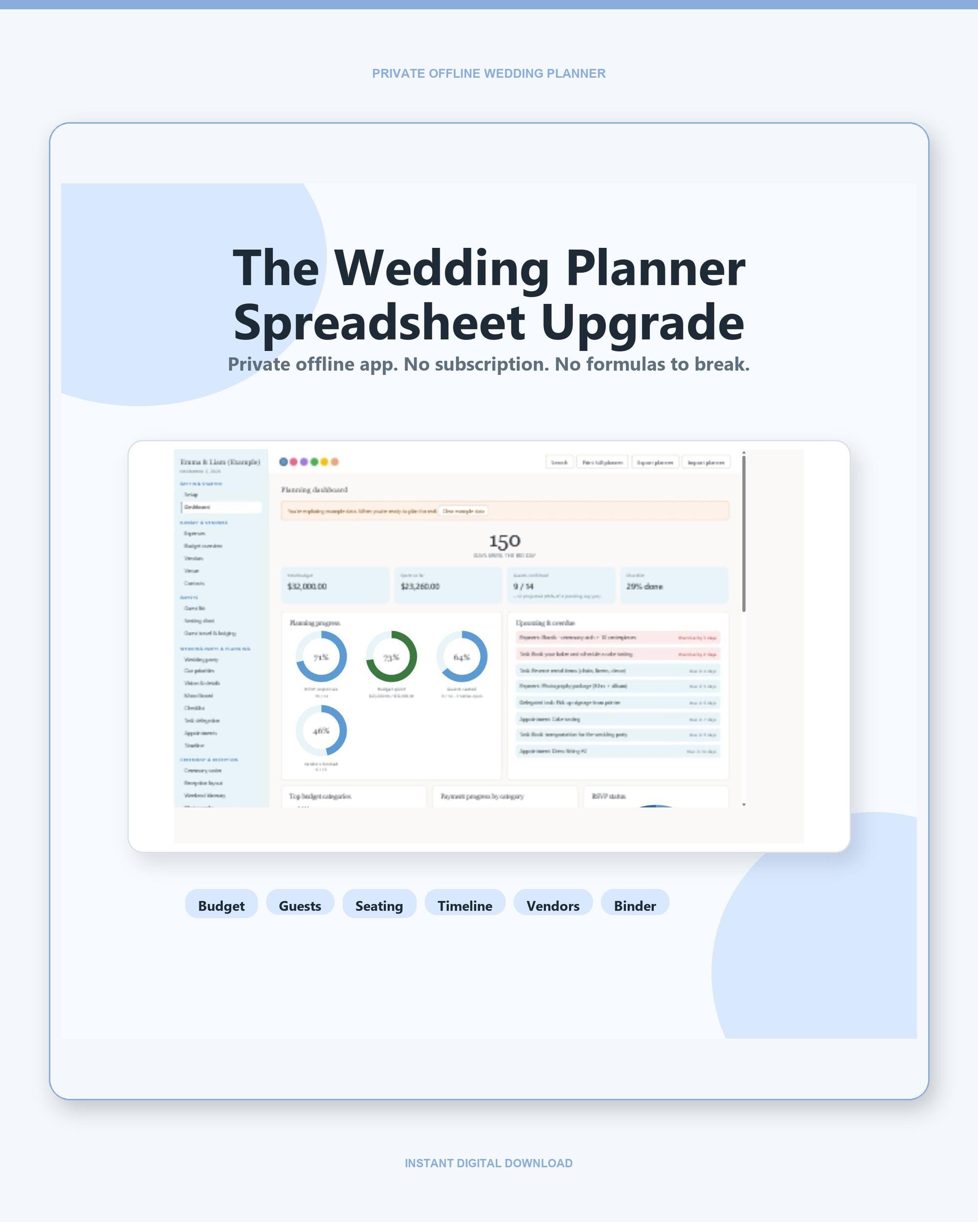 Wedding Planner App, Offline Budget Tracker, Guest List, Seating Chart (Digital Download)