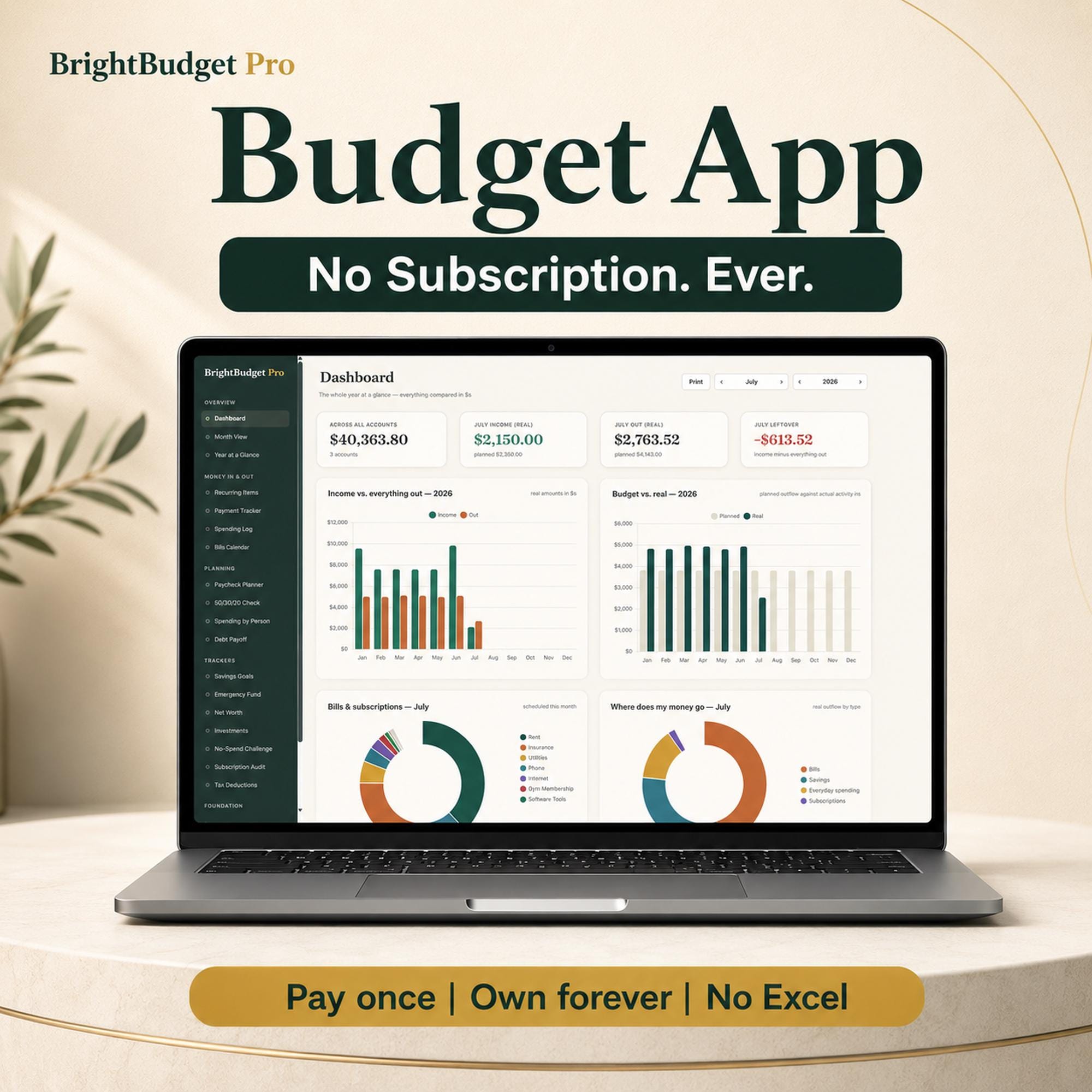 Budget App, Paycheck Tracker, Debt Payoff Planner (Digital Download)