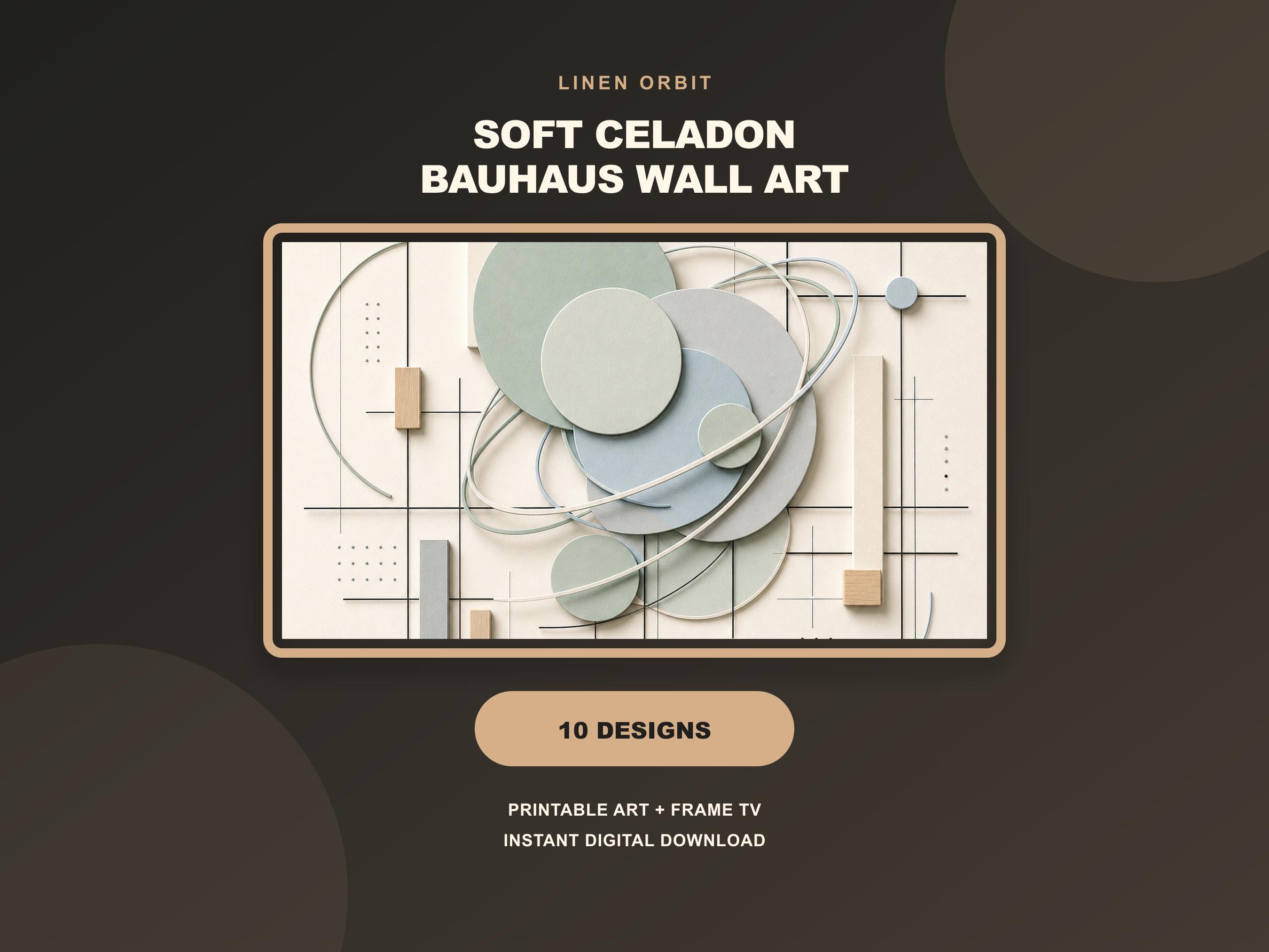 Linen Orbit Bauhaus Wall Art Set of 10, Soft Celadon Japandi Gallery Wall Download