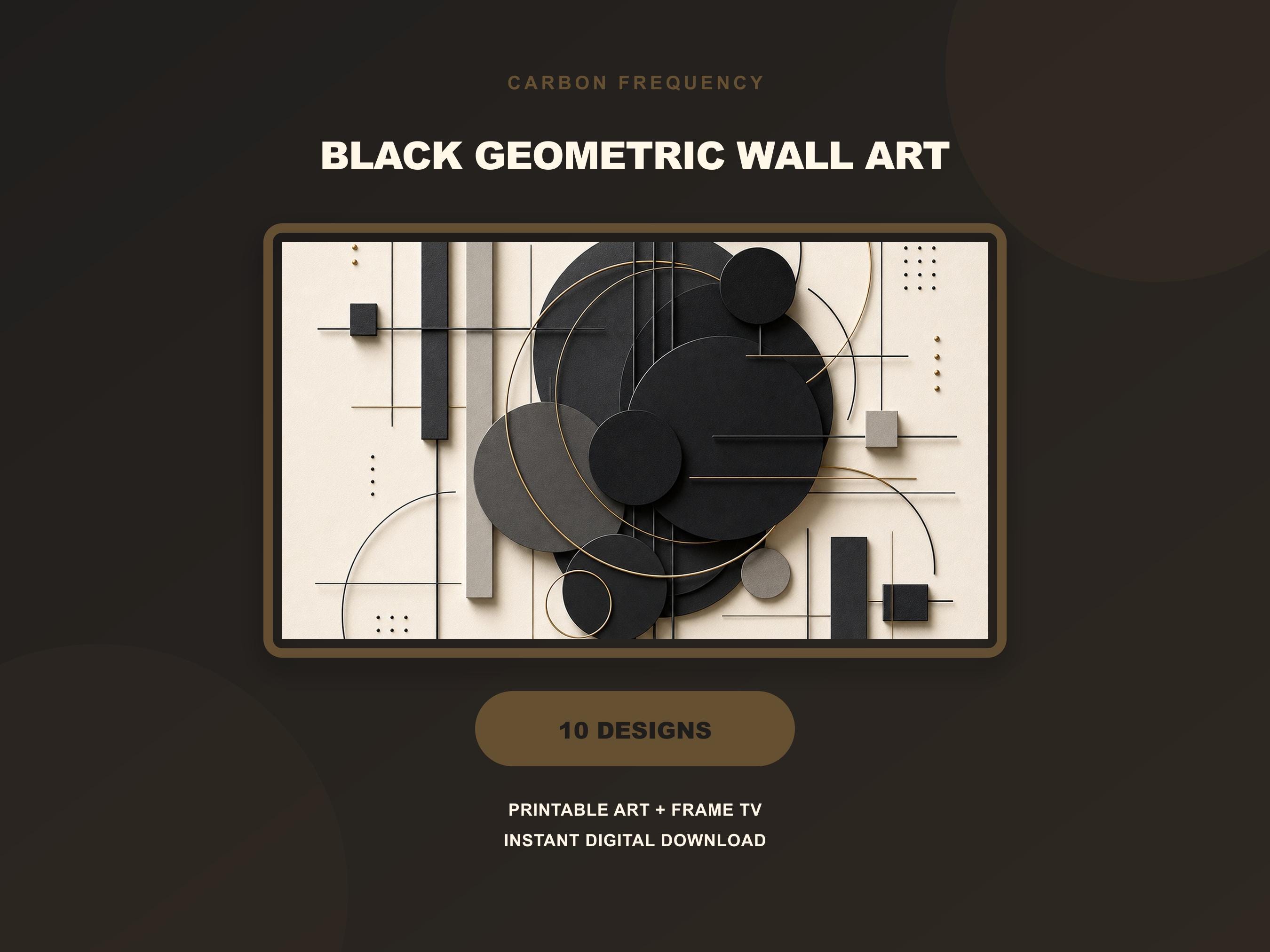 Carbon Frequency Bauhaus Wall Art Set of 10, Black Geometric Gallery Wall Instant Download