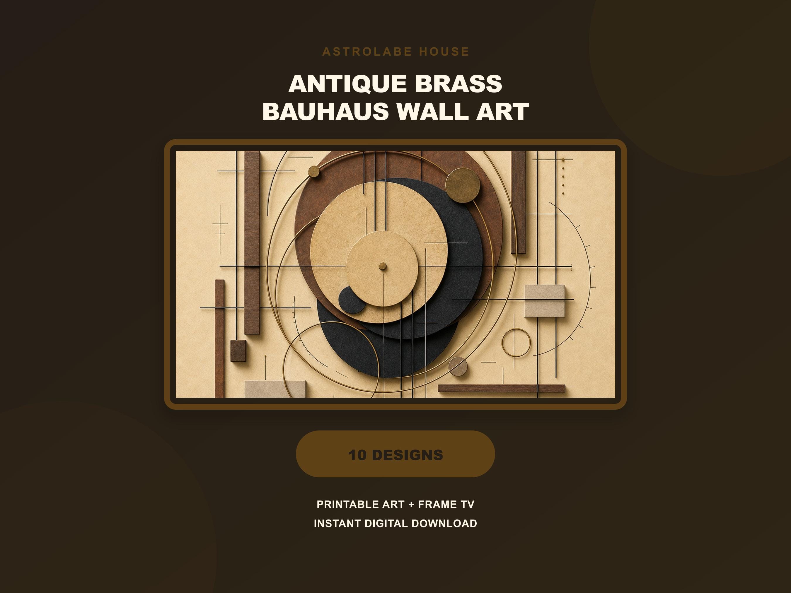 Astrolabe House Bauhaus Wall Art Set of 10, Antique Brass Geometric Gallery Wall Download