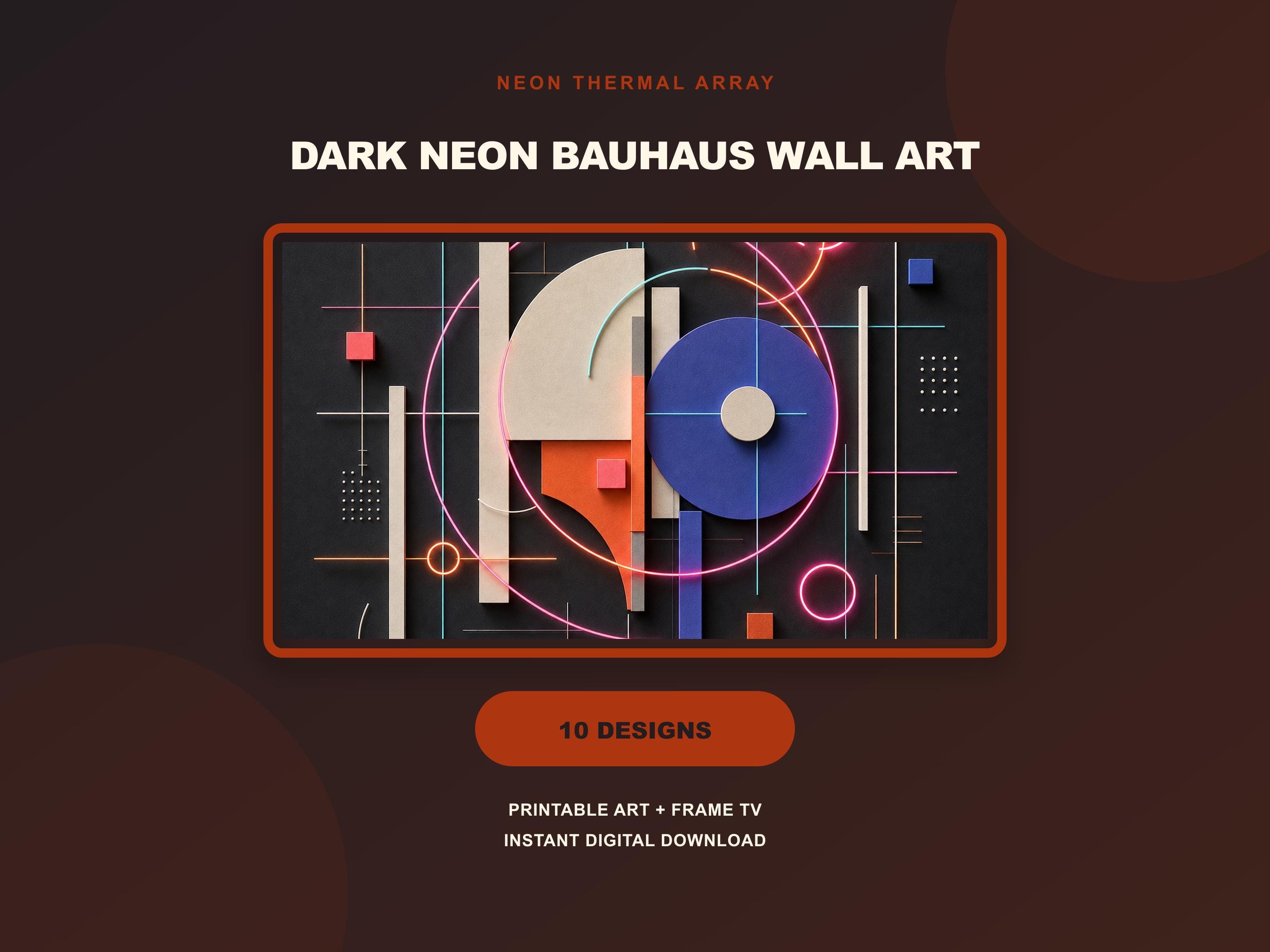 Dark Neon Bauhaus Geometric Wall Art Set, Thermal Array Prints (Digital Download)