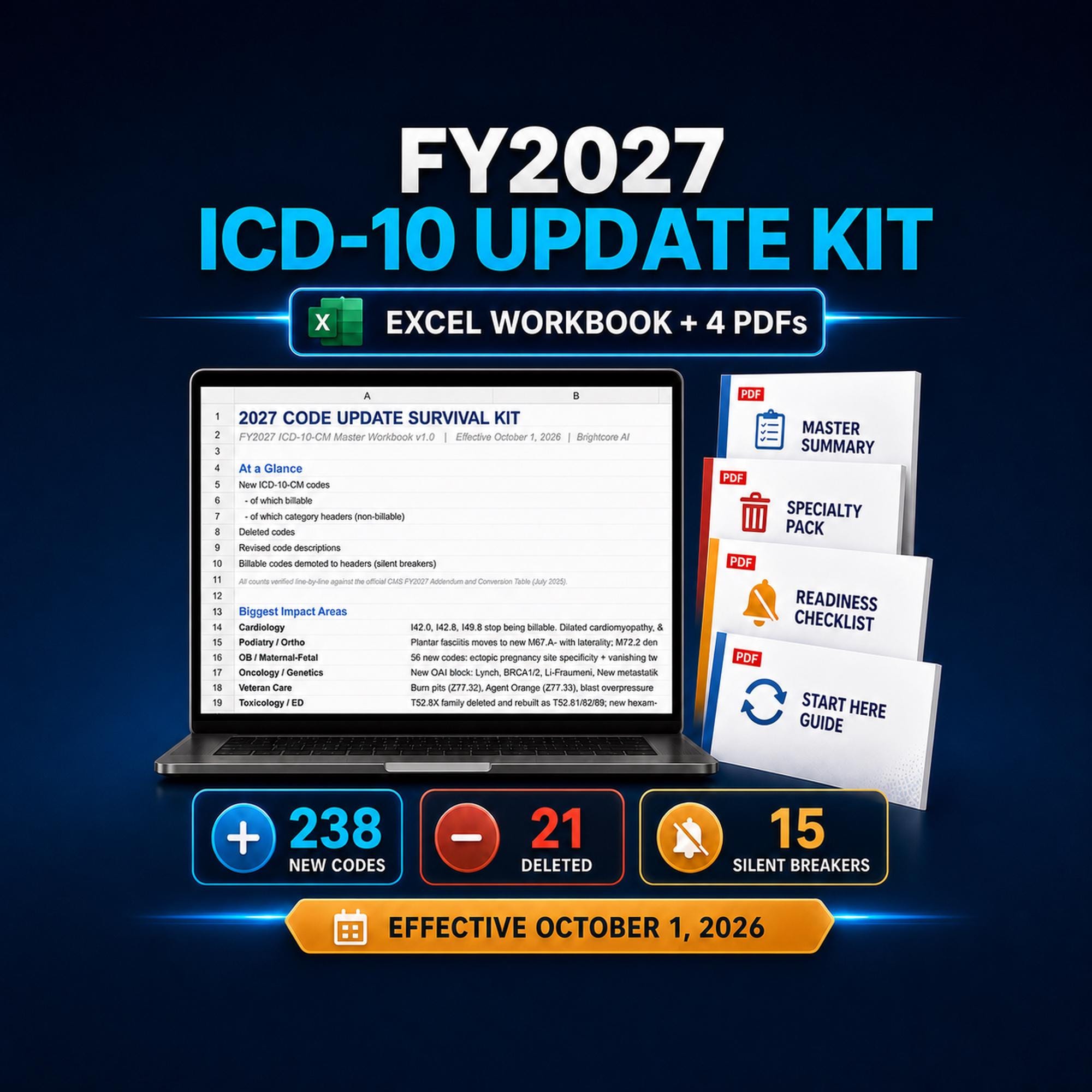 FY2027 ICD-10 Update Kit, Excel Workbook + 4 PDFs (Digital Download)