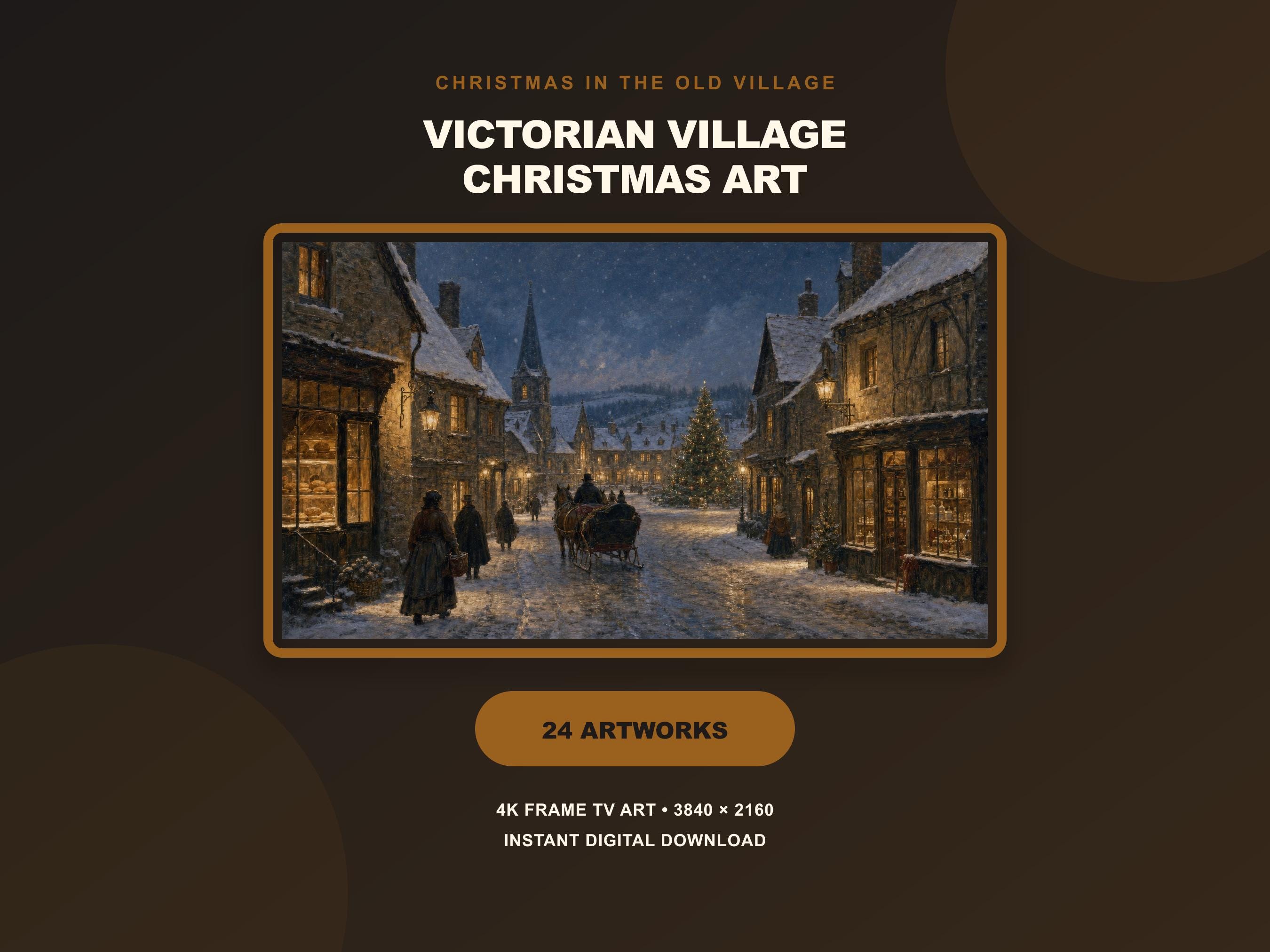 Christmas Samsung Frame TV Art Set of 24, Vintage Victorian Village Holiday Bundle