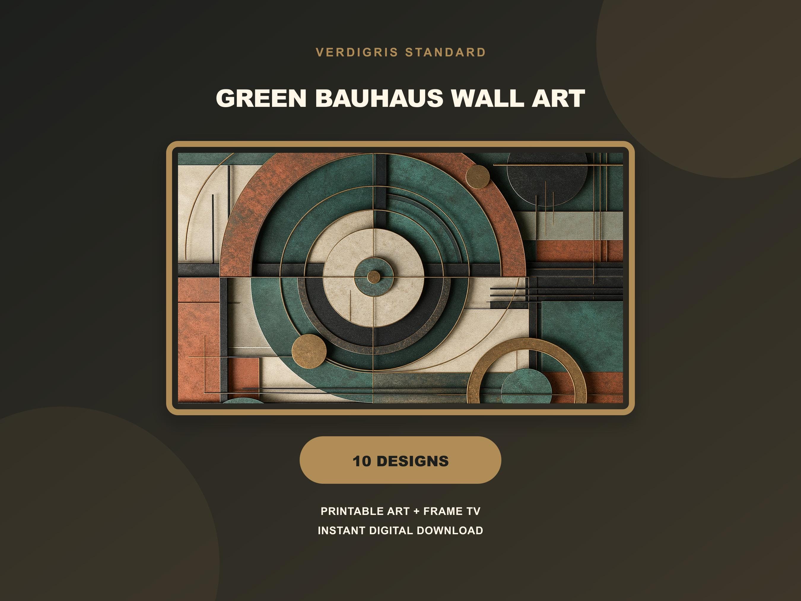Mid Century Modern Wall Art Set of 10, Green Bauhaus Prints for Office Decor