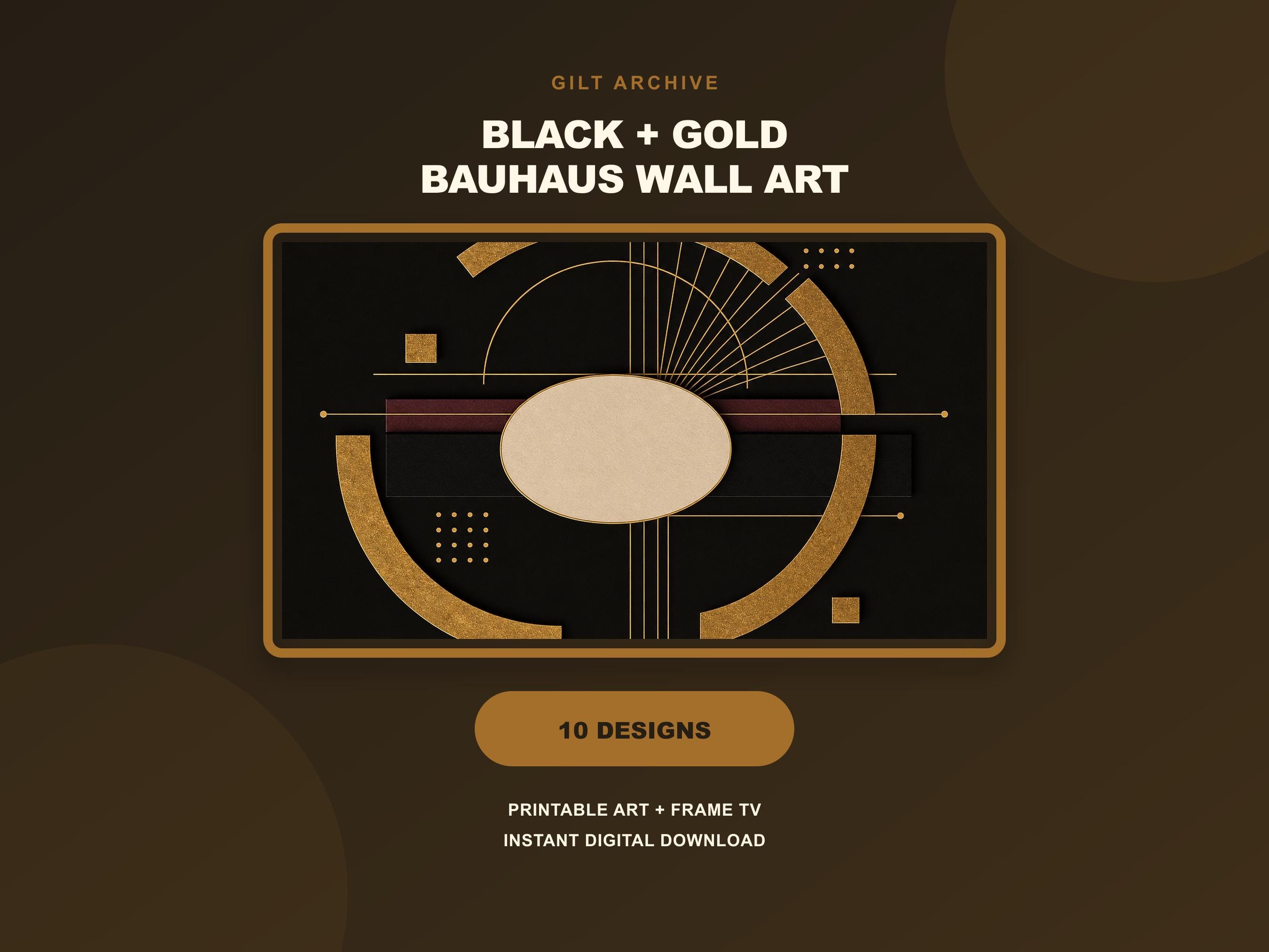 Black and Gold Wall Art Set of 10, Bauhaus Printable Prints, Dark Academia Decor