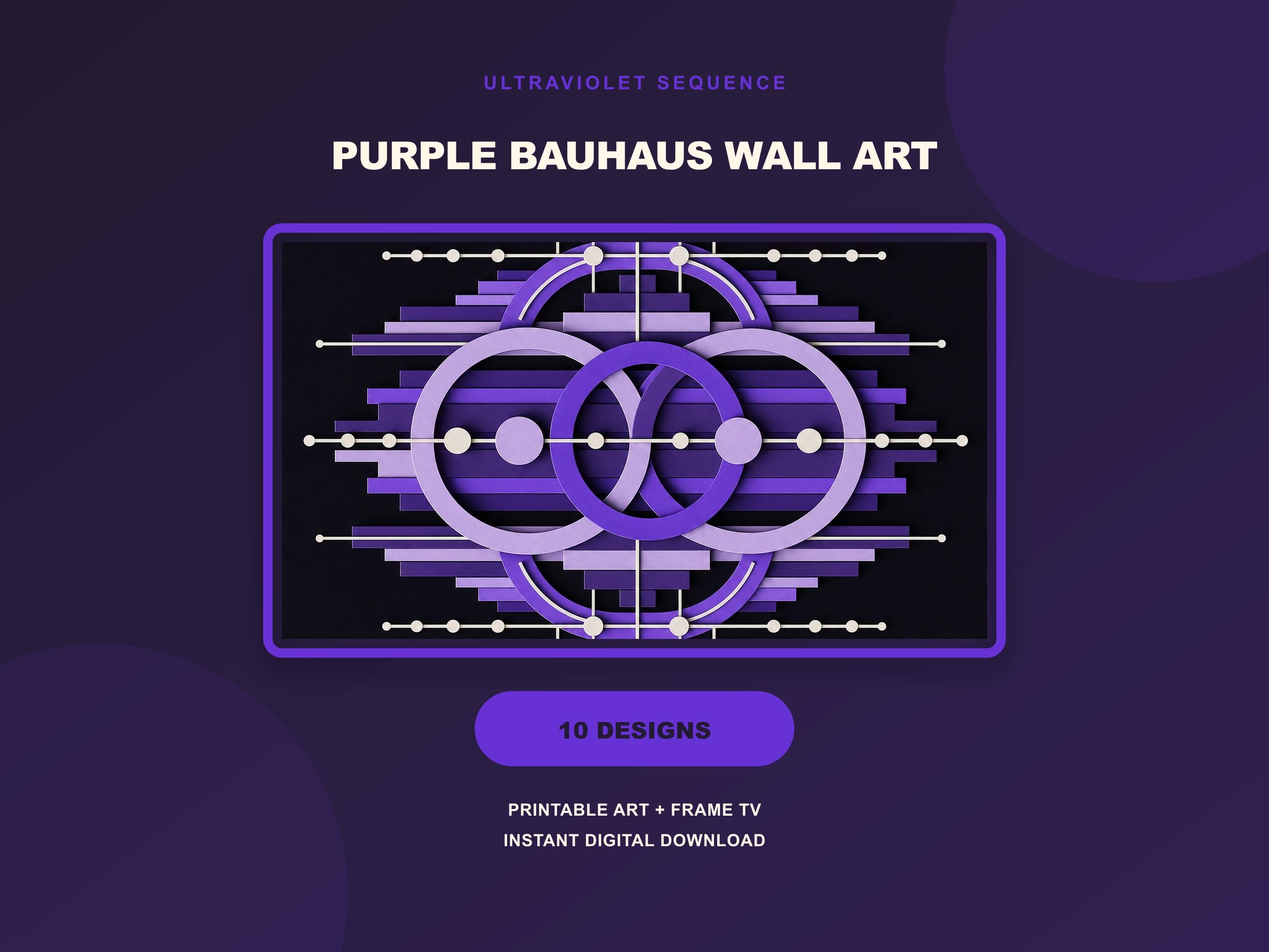 Purple Wall Art Set of 10, Black Bauhaus Printable Prints, Game Room Decor