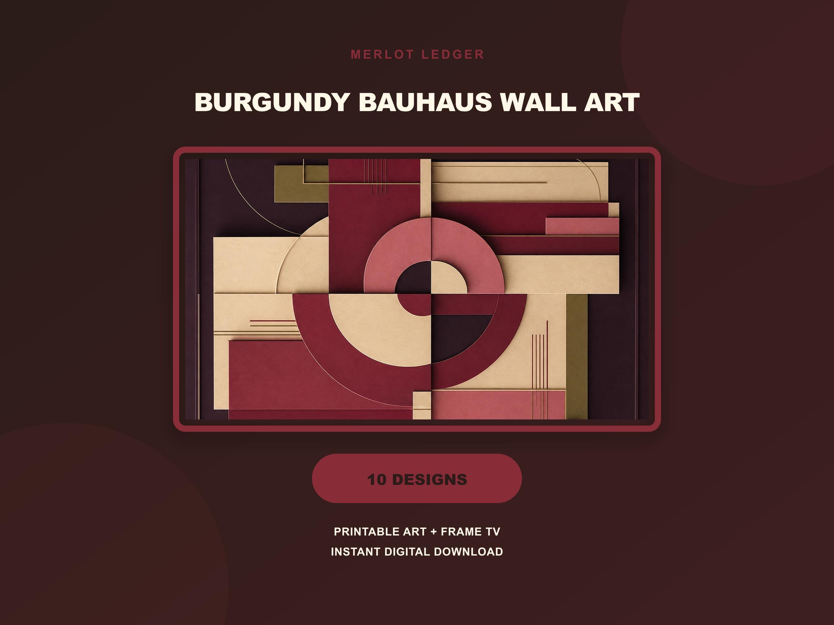 Burgundy Wall Art Set of 10, Wine Bar Bauhaus Printable Prints, Dining Room Decor