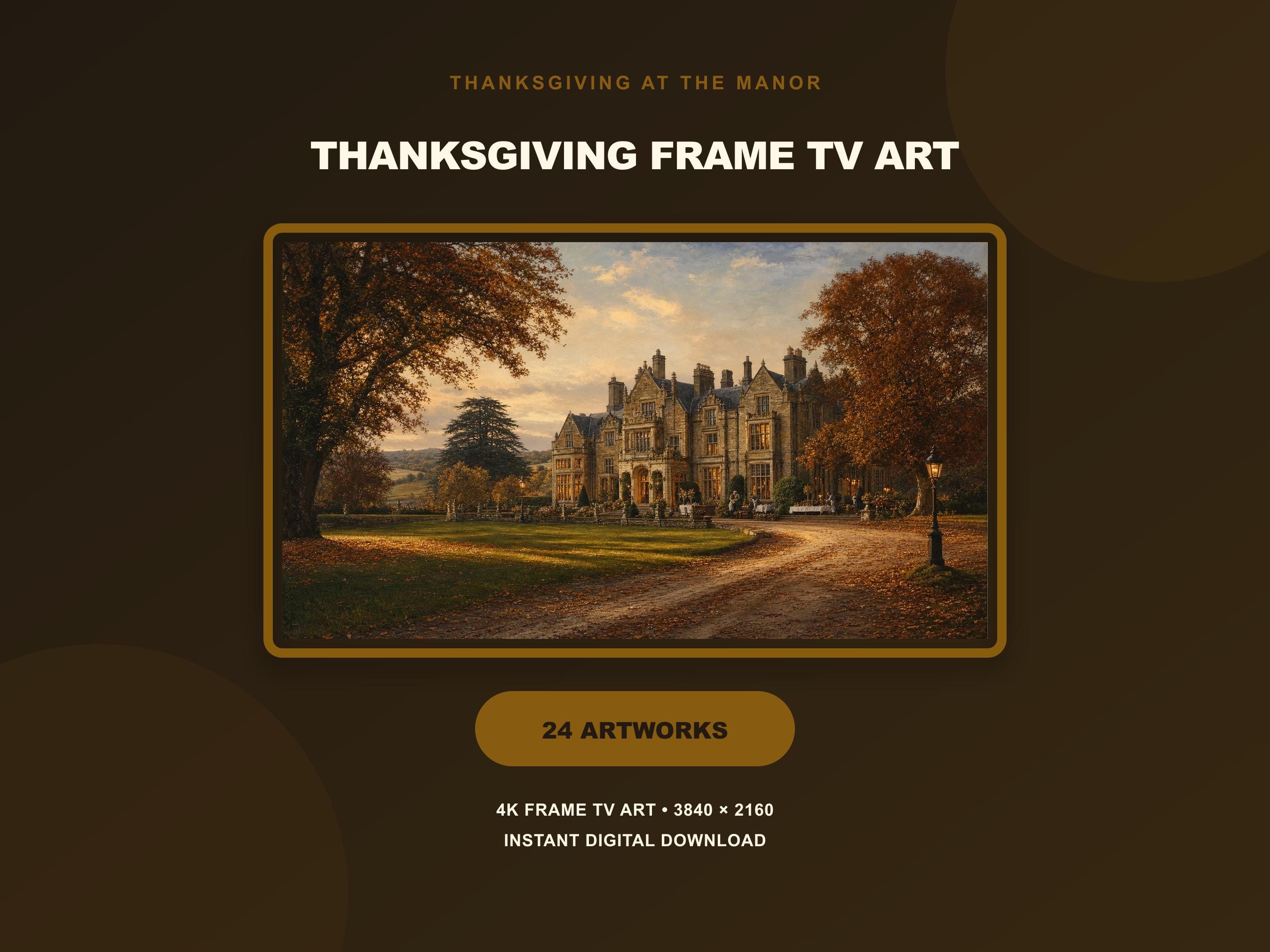 Thanksgiving Samsung Frame TV Art Set of 24, Vintage Victorian Manor Autumn Bundle