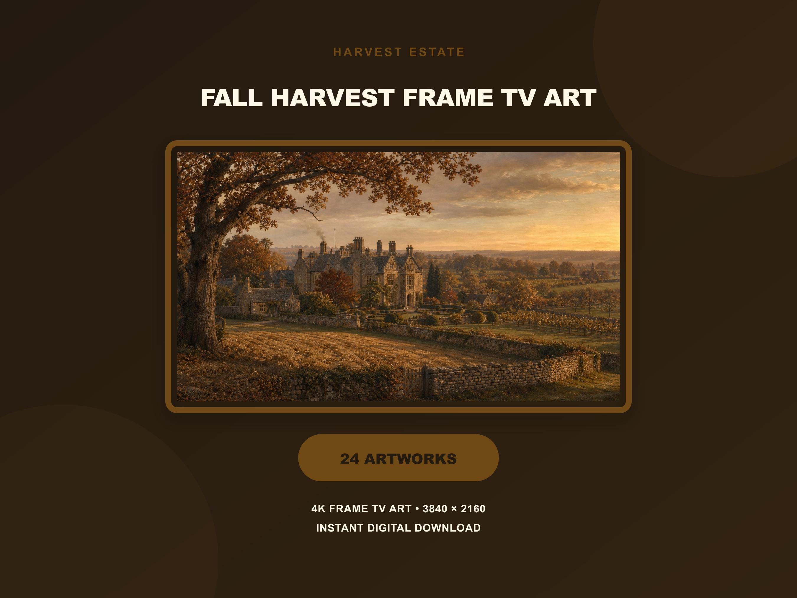 Fall Harvest Samsung Frame TV Art Set of 24, Vintage Autumn Landscape Estate Bundle