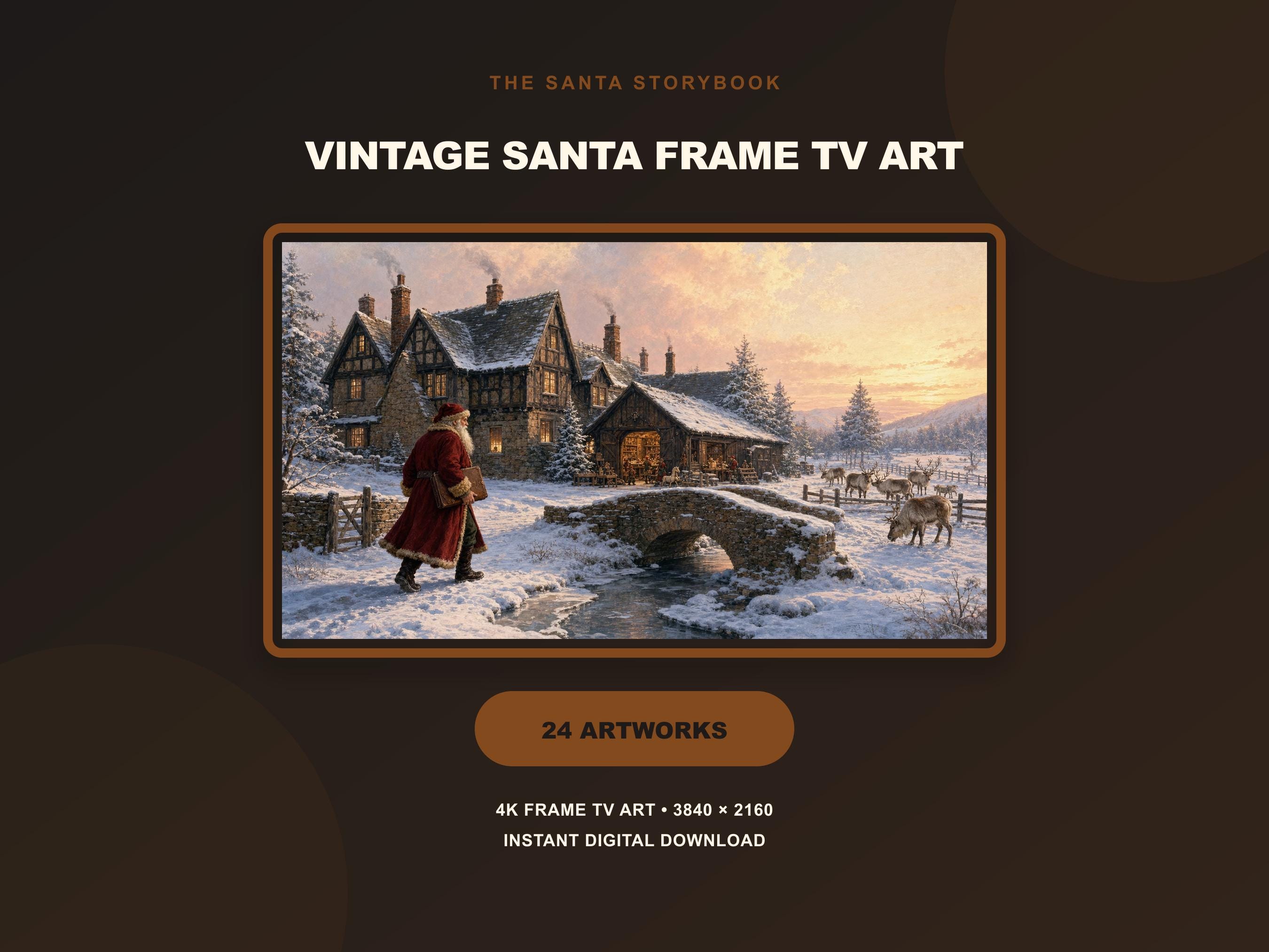 Vintage Santa Samsung Frame TV Art Set of 24, Christmas Eve Storybook Holiday Bundle