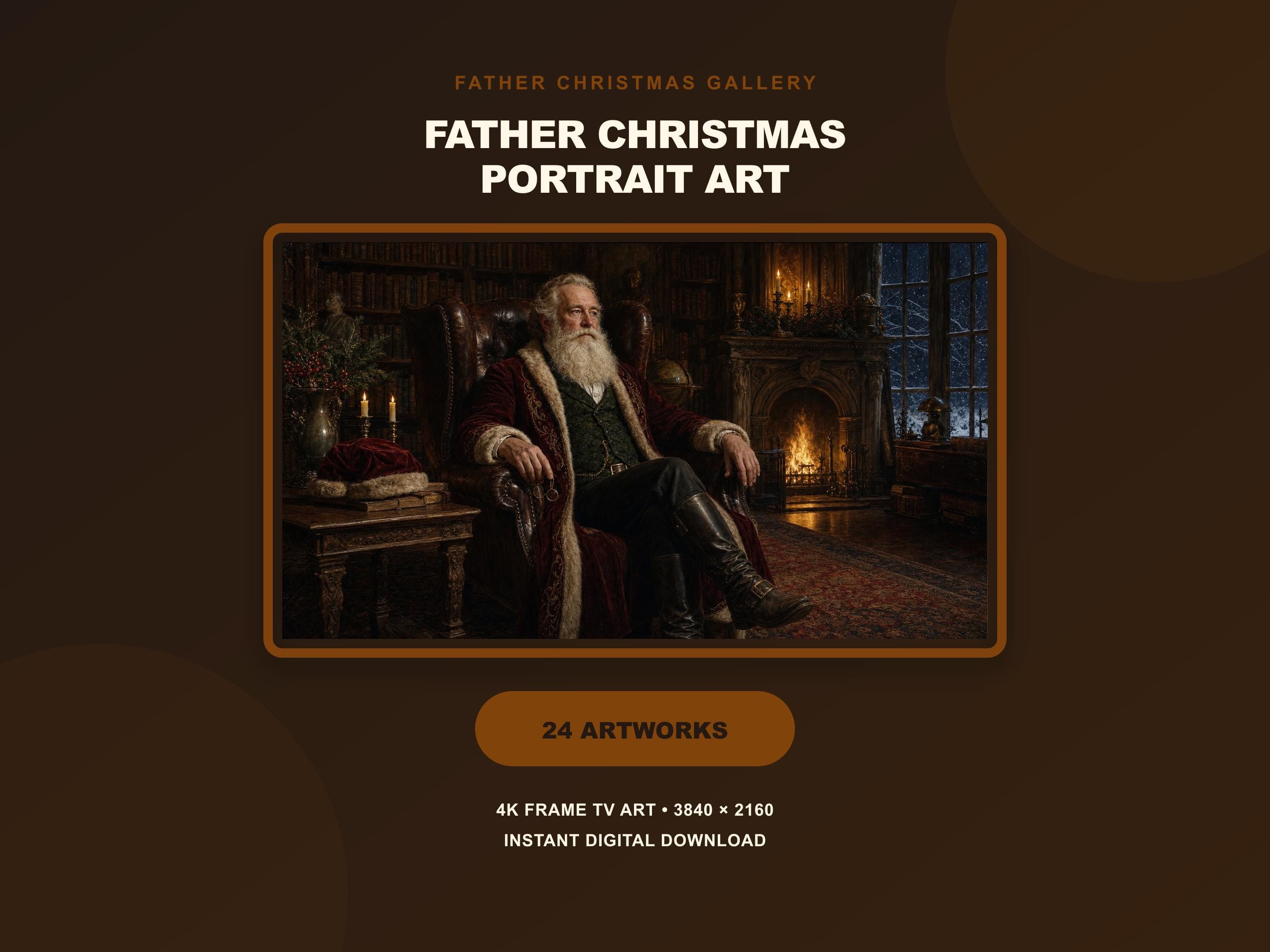 Father Christmas Samsung Frame TV Art Set of 24, Vintage Portrait Gallery Holiday Bundle