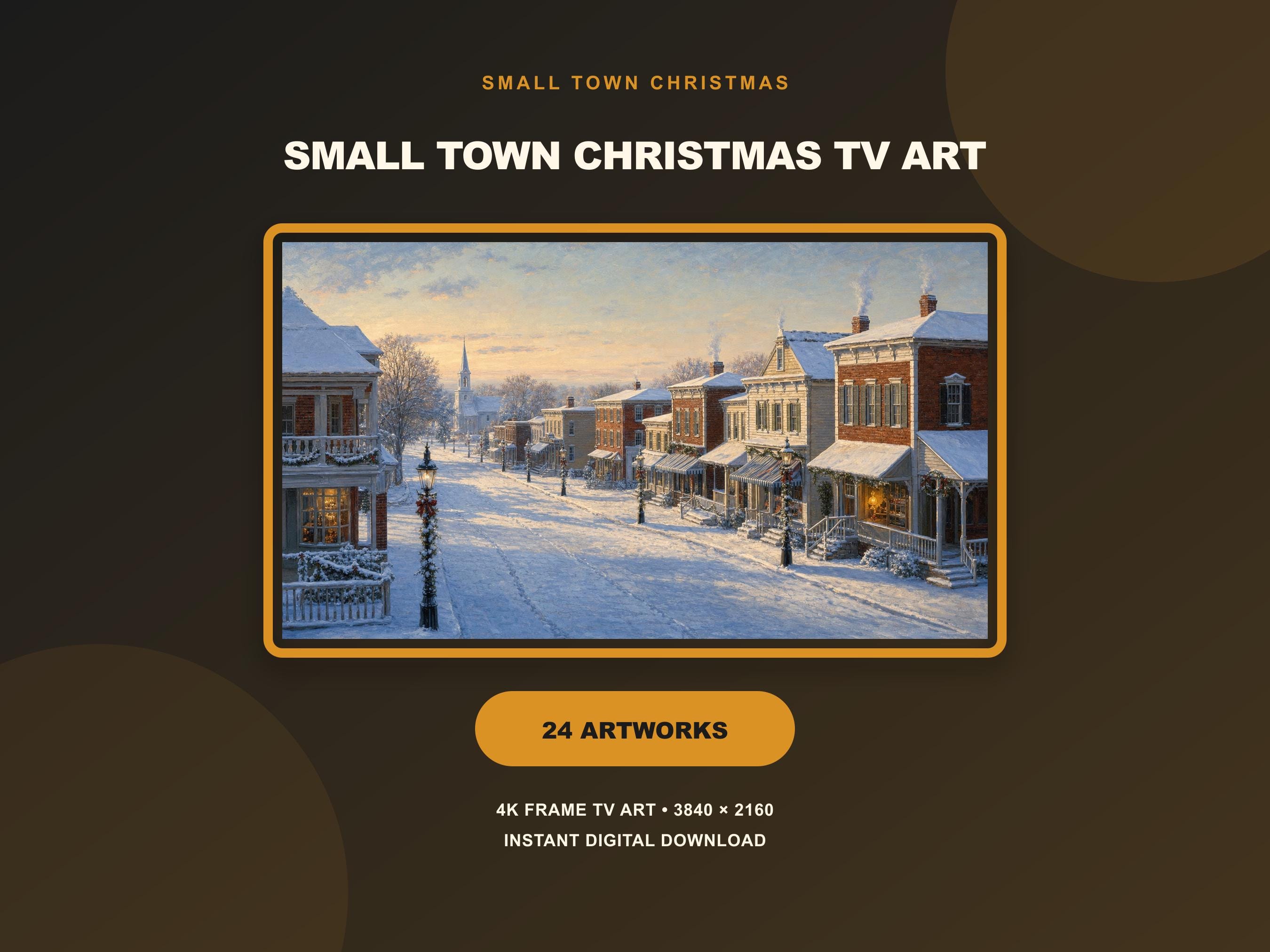 Small Town Christmas TV Art, Nostalgic Winter Village Scenes (Digital Download)