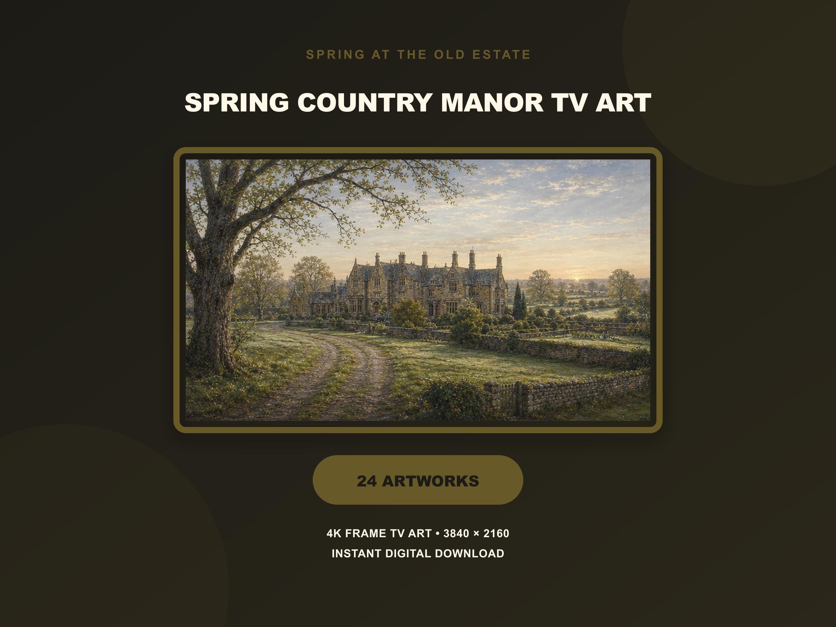 Spring Frame TV Art Set of 24, Vintage English Country Manor Garden Scenes