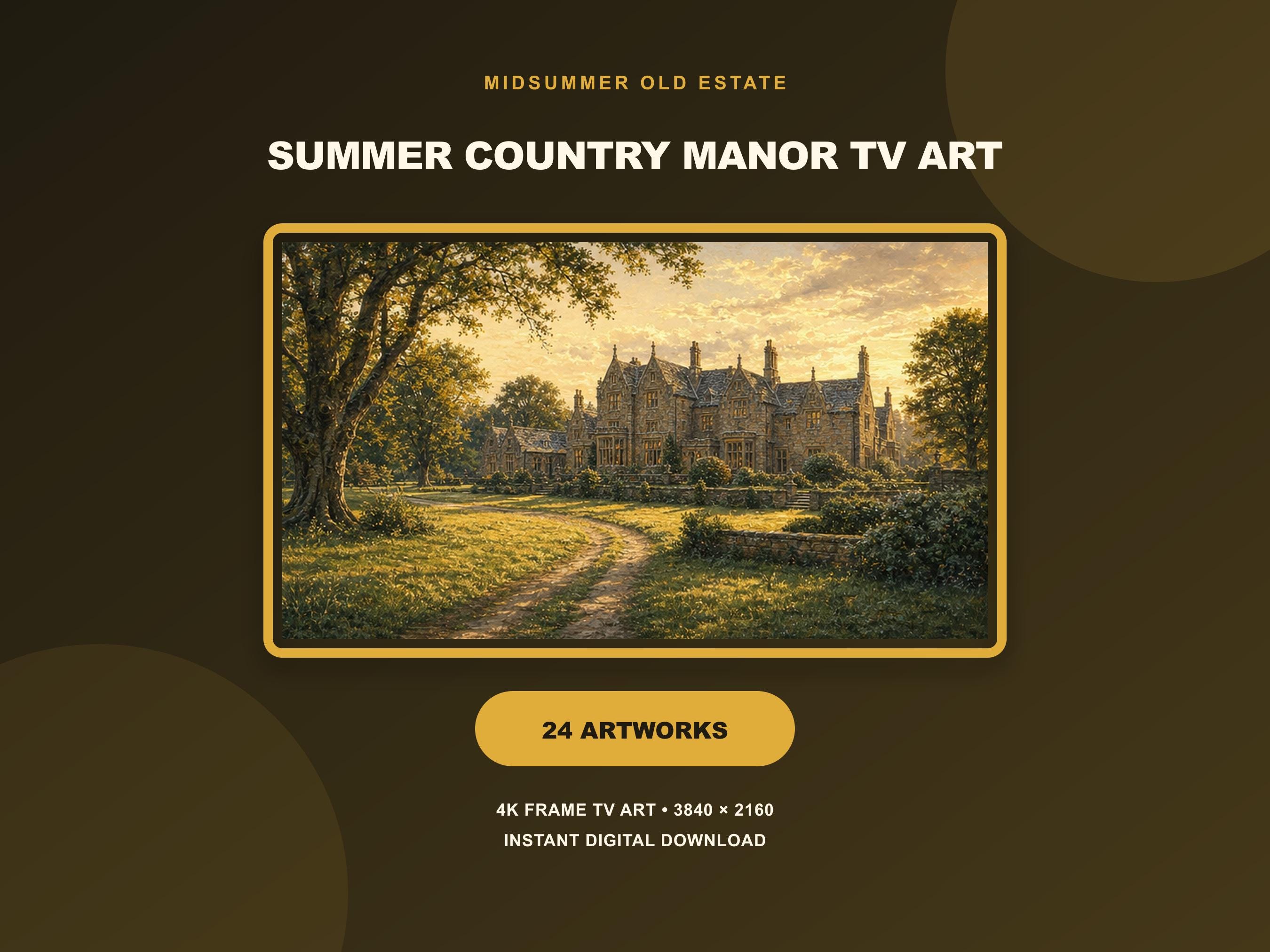 Summer Frame TV Art Set of 24, Vintage English Country Manor Rose Garden Scenes