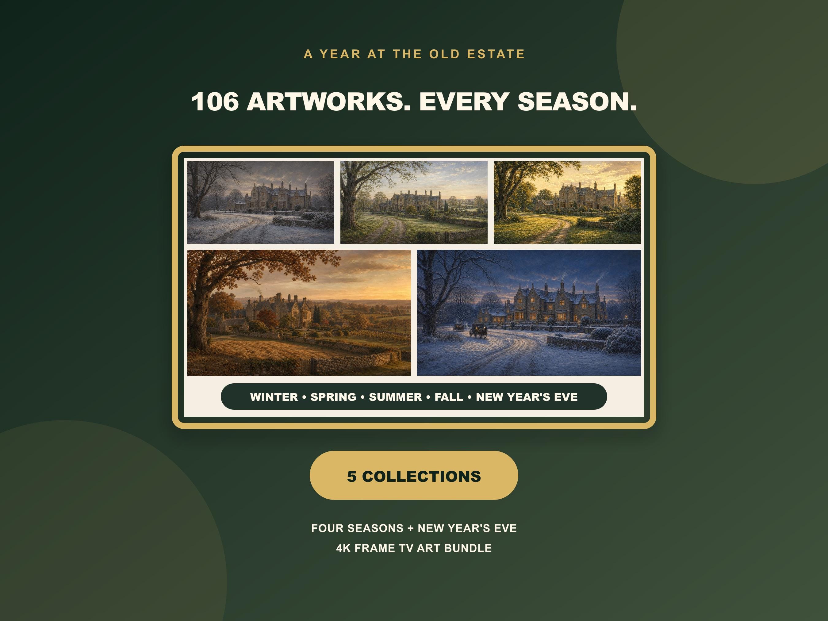 Grandmillennial Frame TV Art Bundle, Four Seasons English Country Manor Estate Set of 106