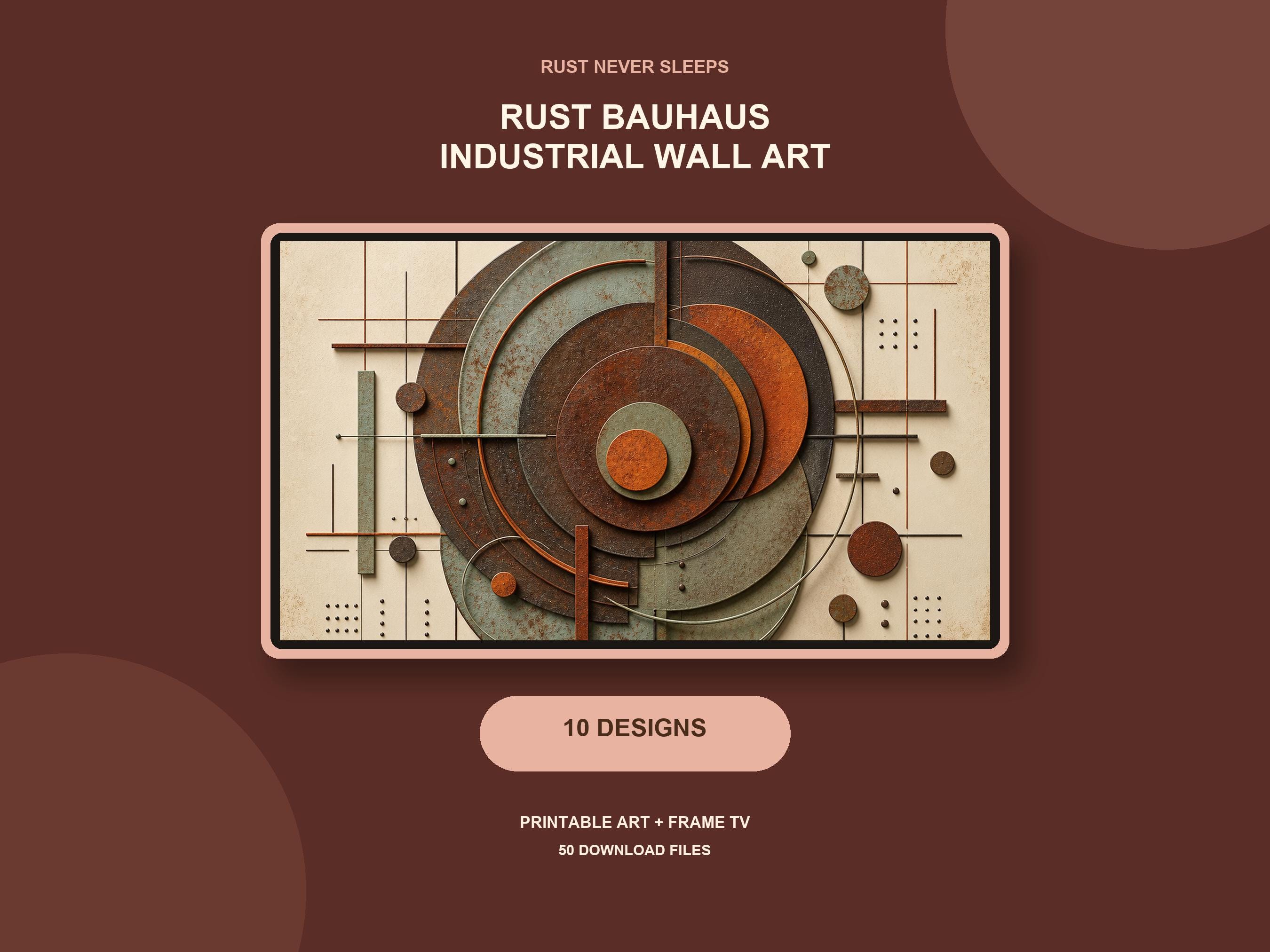 Masculine Wall Art Set of 10, Rust Bauhaus Prints, Samsung Frame TV Art