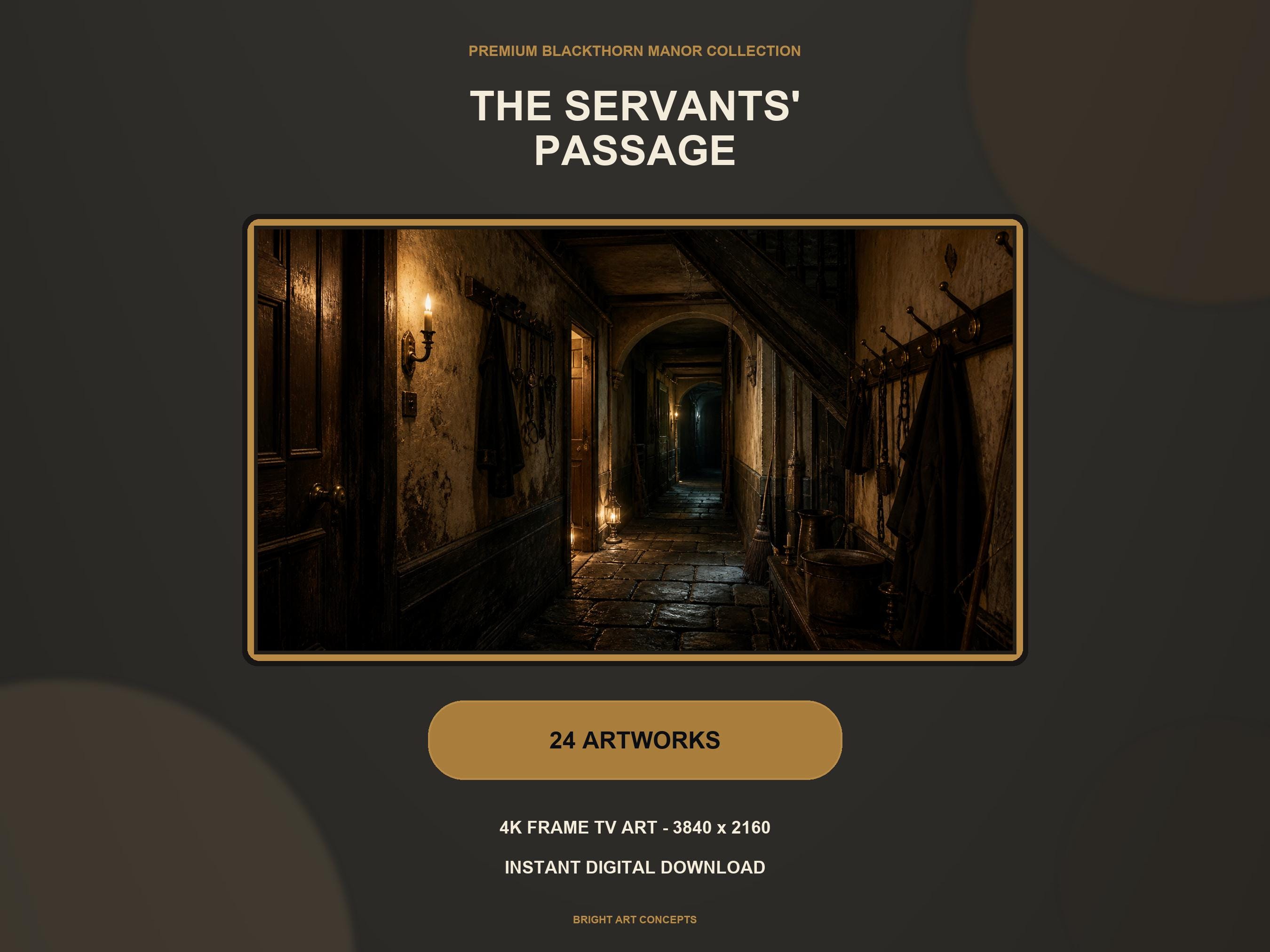 Gothic Kitchen Decor Set of 24, Haunted Servants' Passage Frame TV Art